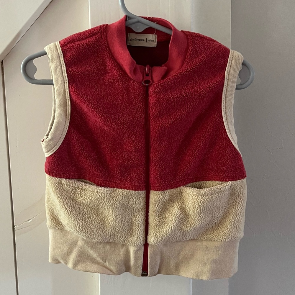 COPY - Fin & Vince Block Fleece Red & White Zip Up Vest with Pockets, 6-12Mo
